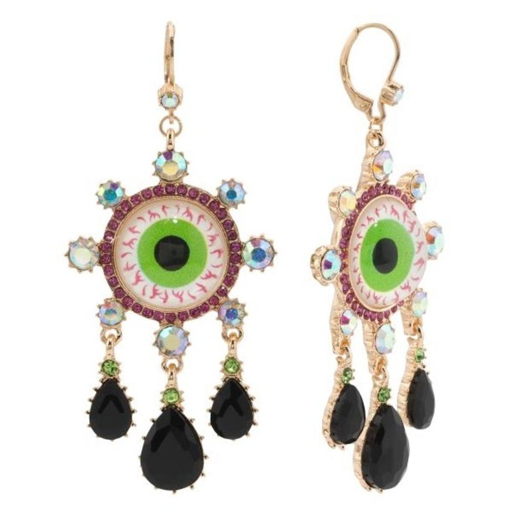 Betsey Johnson Eyeball Chandelier Earrings Gothic Halloween Dangle Spooky Kitsch